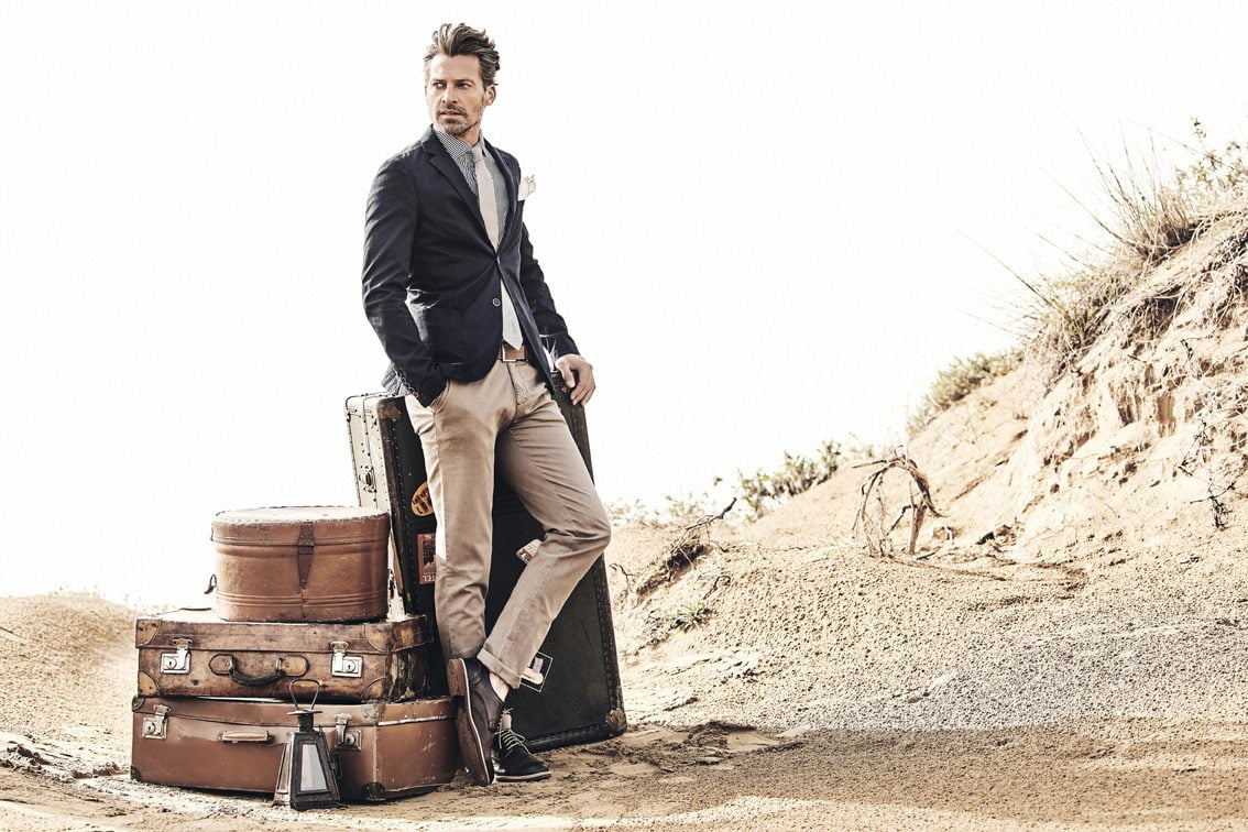 male model shooting safari business look