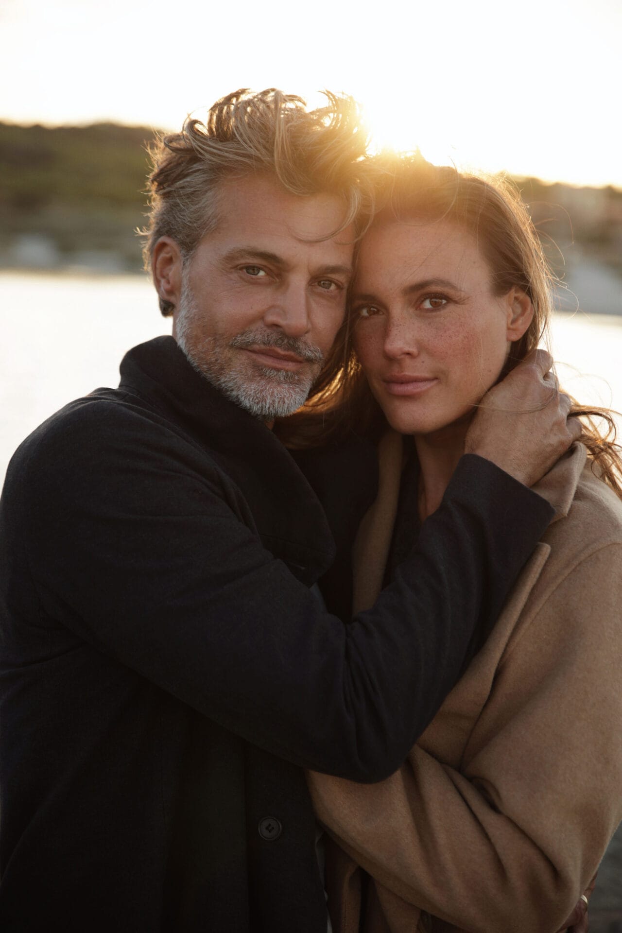 model couple mallorca portait sundset beach