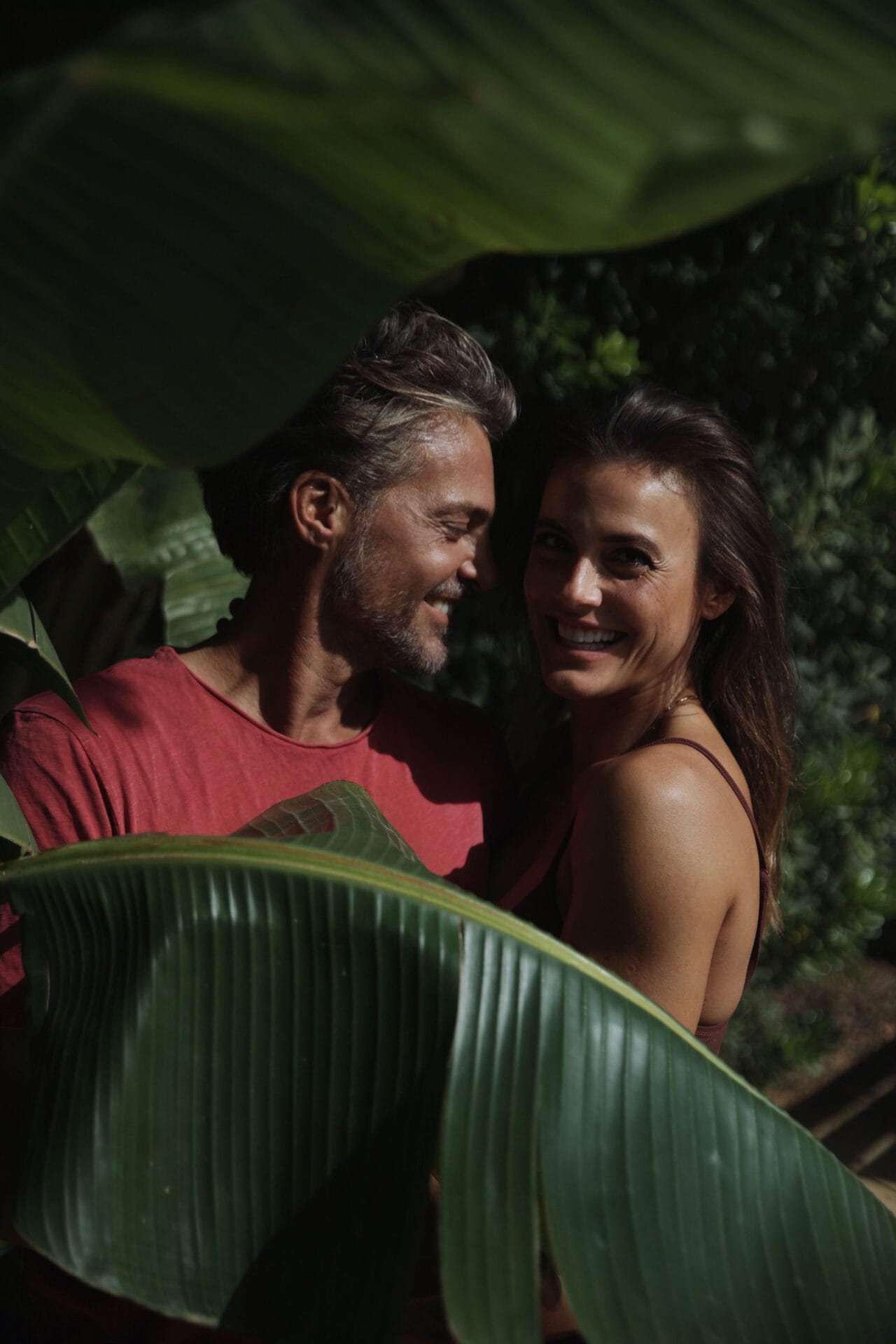 model couple in tropical garden mallorca