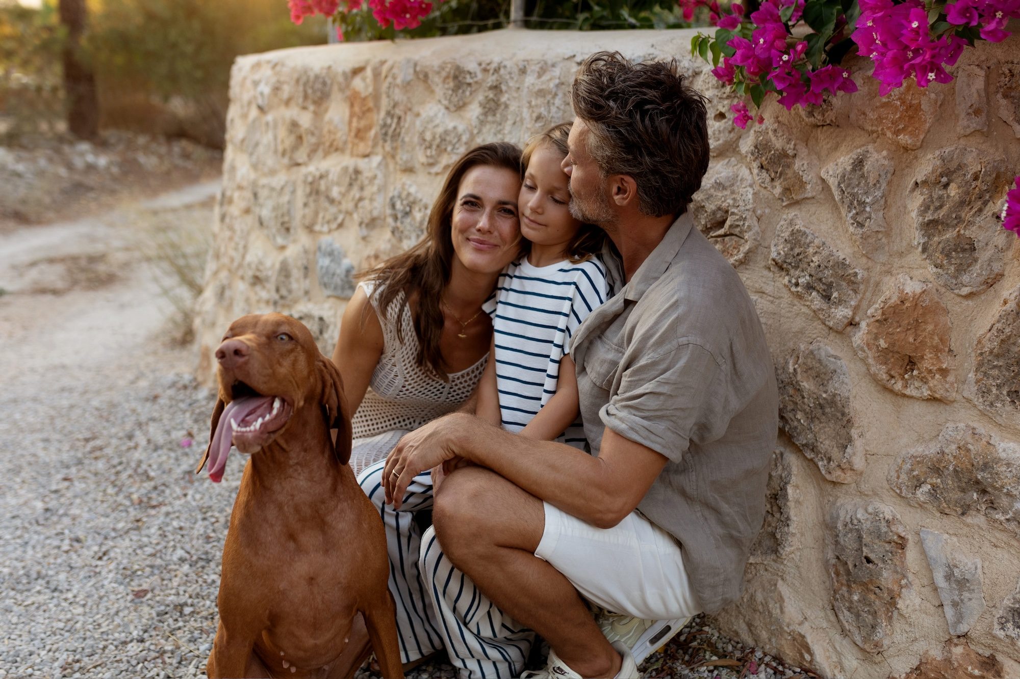 model happy family with dog