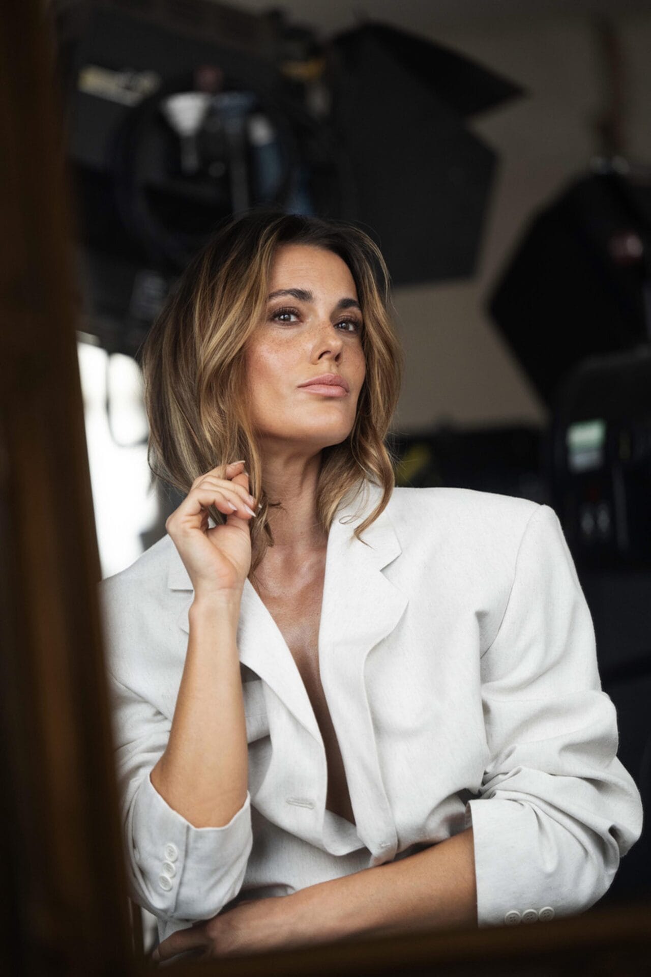 business woman mirror suit